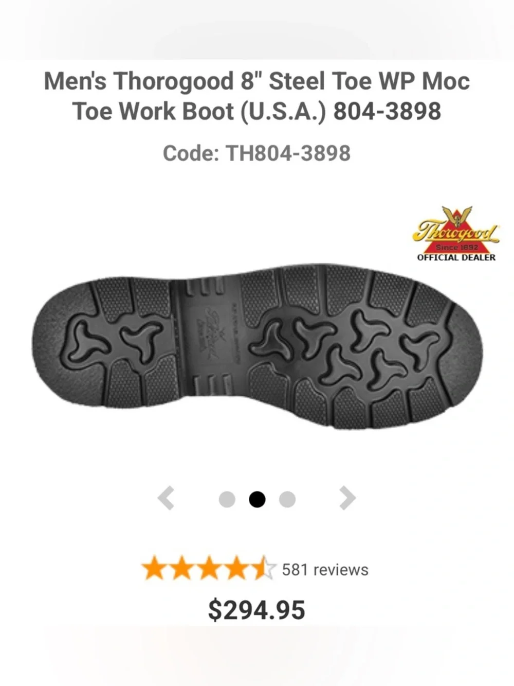 Thorogood 8” Steel Toe WP Moc Toe Work Boot 804-3898 Size 9.5D